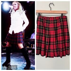 Vintage Y2K Red Tartan Plaid Pleated Mini Skirt Size 2 School Girl
